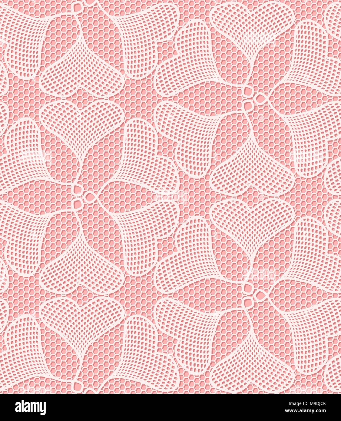 Seamless pattern di pizzo fatta di cuore a forma di foglie di ginkgo in rosa Illustrazione Vettoriale