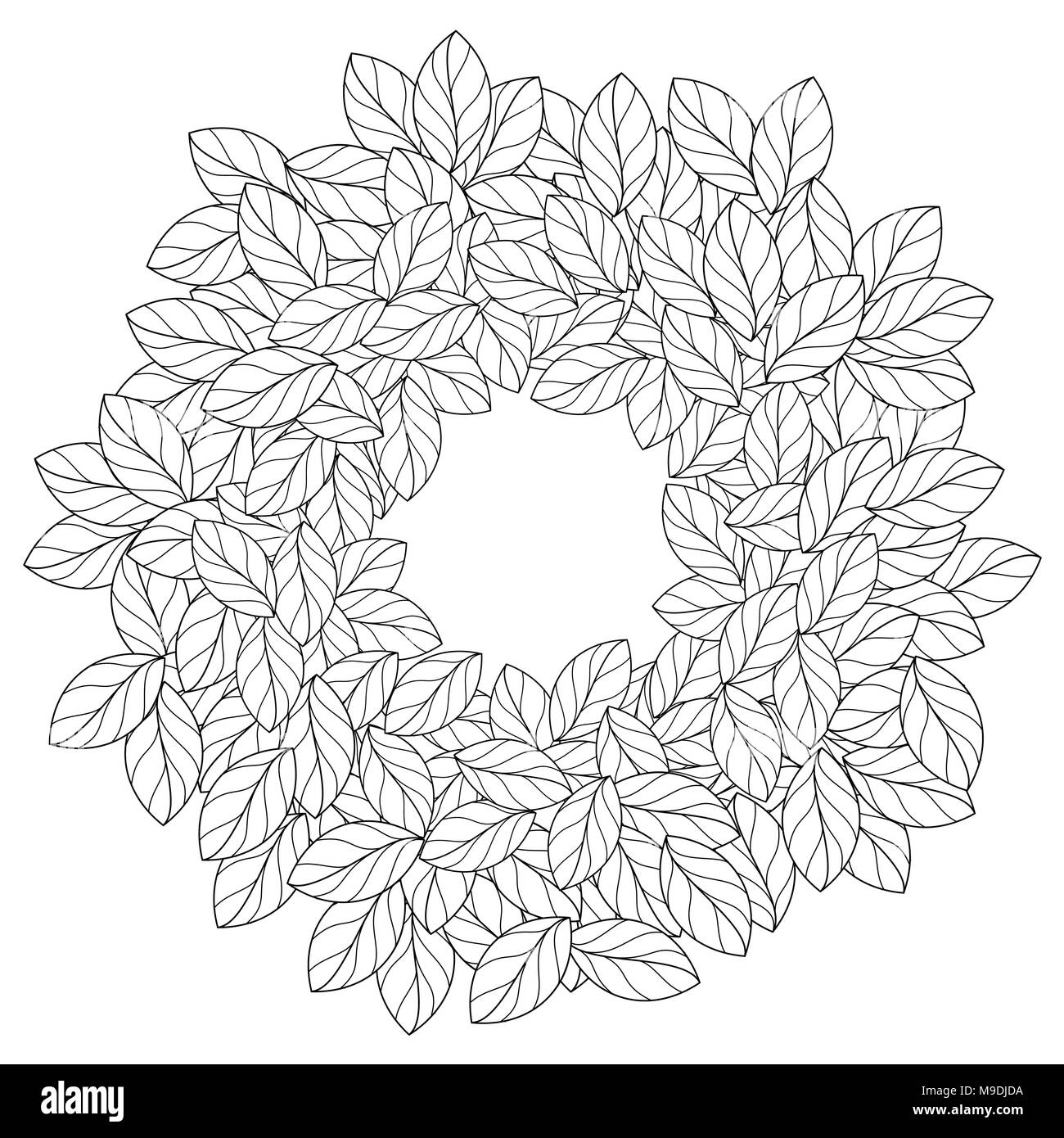 Cornice rotonda fatta di foglie lineari Illustrazione Vettoriale