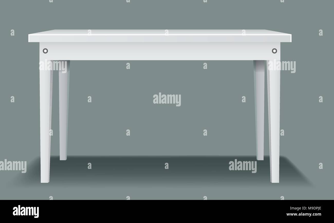 Bianco tavola vuota con quattro gambe e vista laterale. Illustrazione Vettoriale