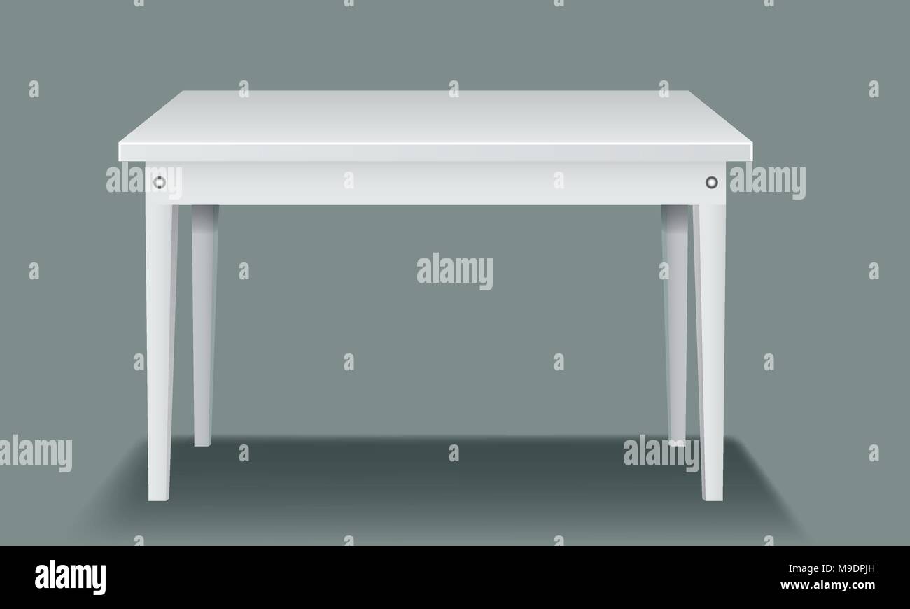 Bianco tavola vuota con quattro gambe e vista laterale. Illustrazione Vettoriale