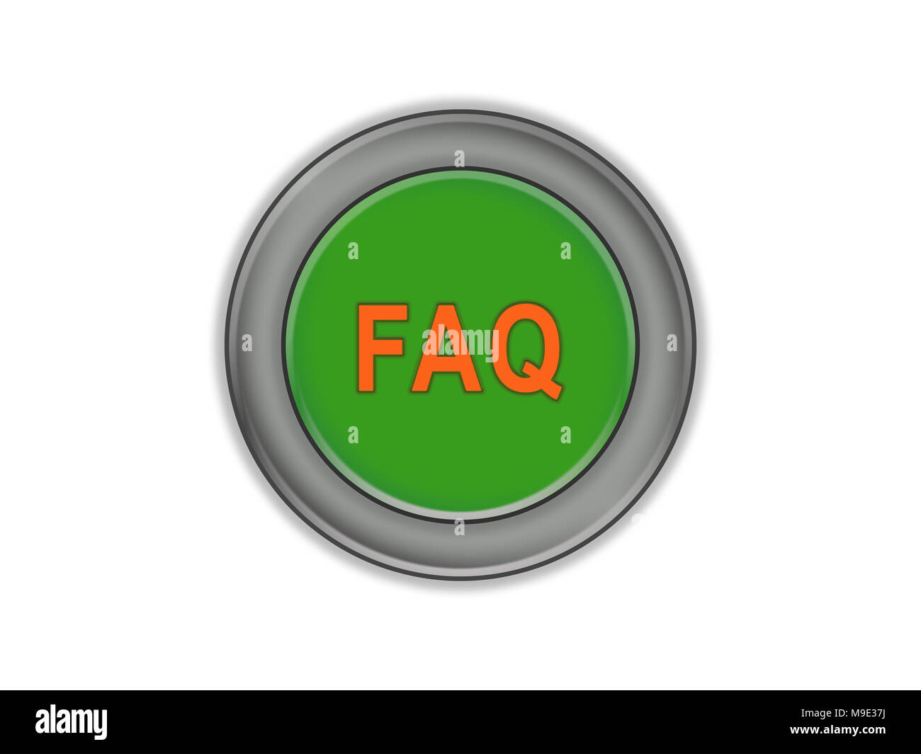 Il tasto verde con il volume e con le parole FAQ, sfondo bianco Foto Stock