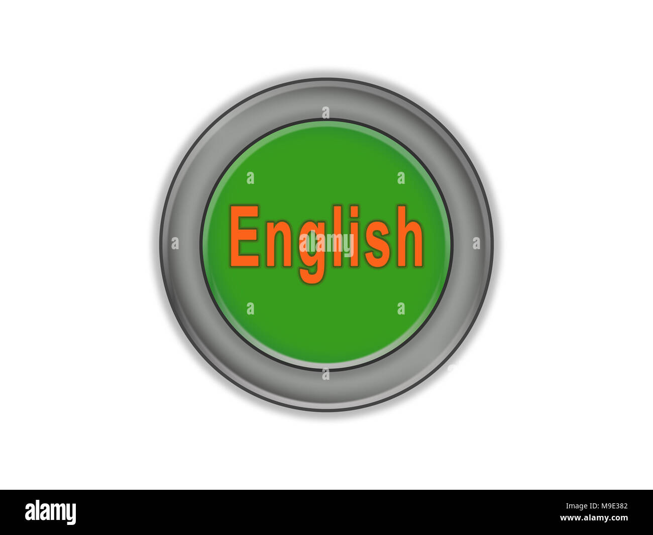 Il tasto verde con il volume e con le parole in inglese, sfondo bianco Foto Stock