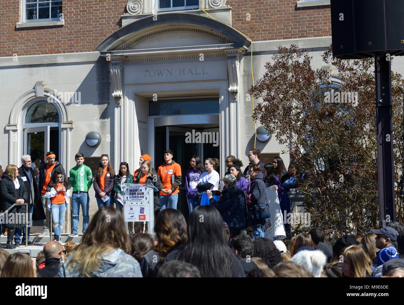 'Marco per le nostre vite" il controllo dell'arma rally e marcia di protesta in risposta al Parco le riprese, Morristown, NJ Foto Stock