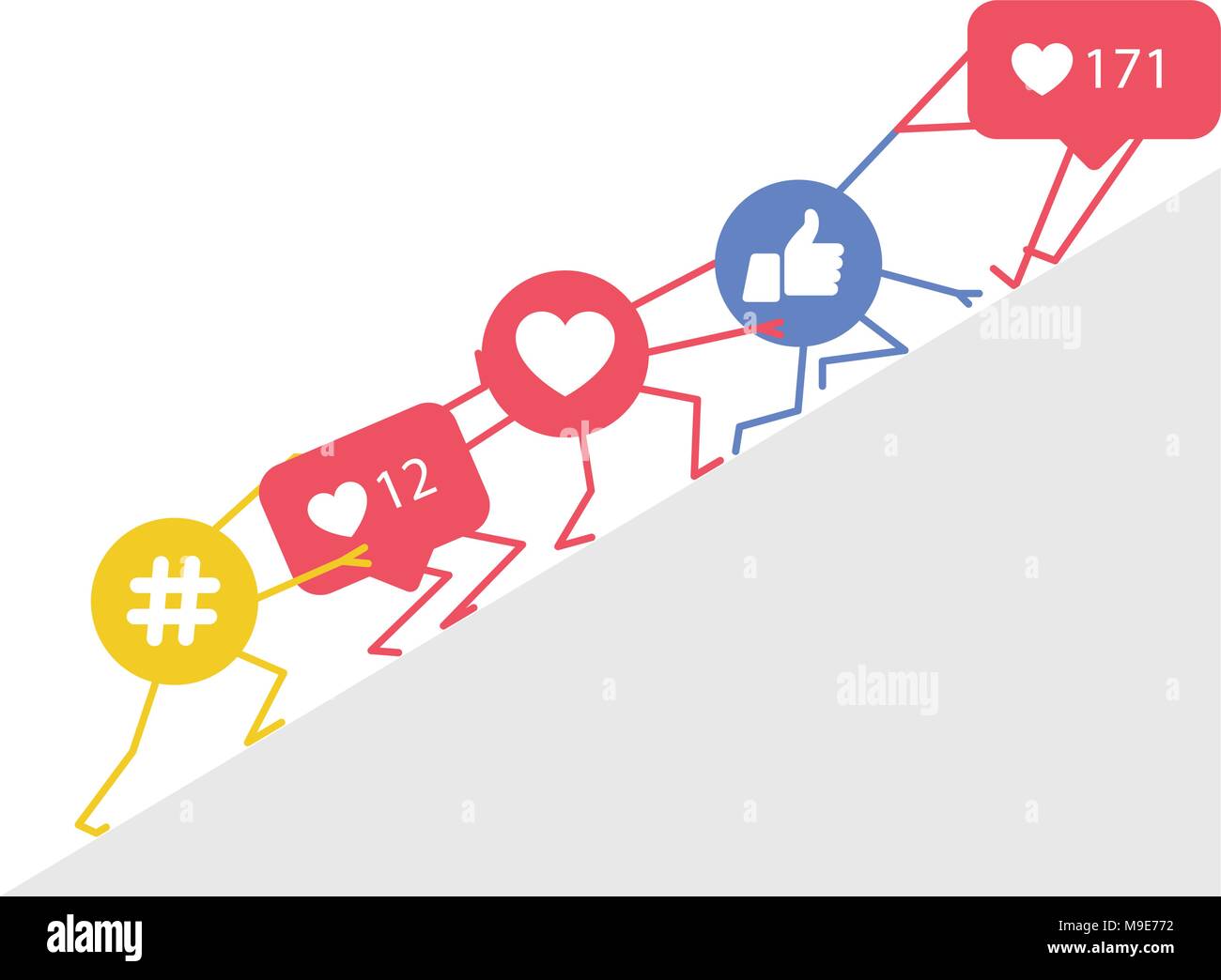 Smm promozione e marketing - gli hashtag icona, ama e simboli di rating di supporto di ciascun altro Illustrazione Vettoriale