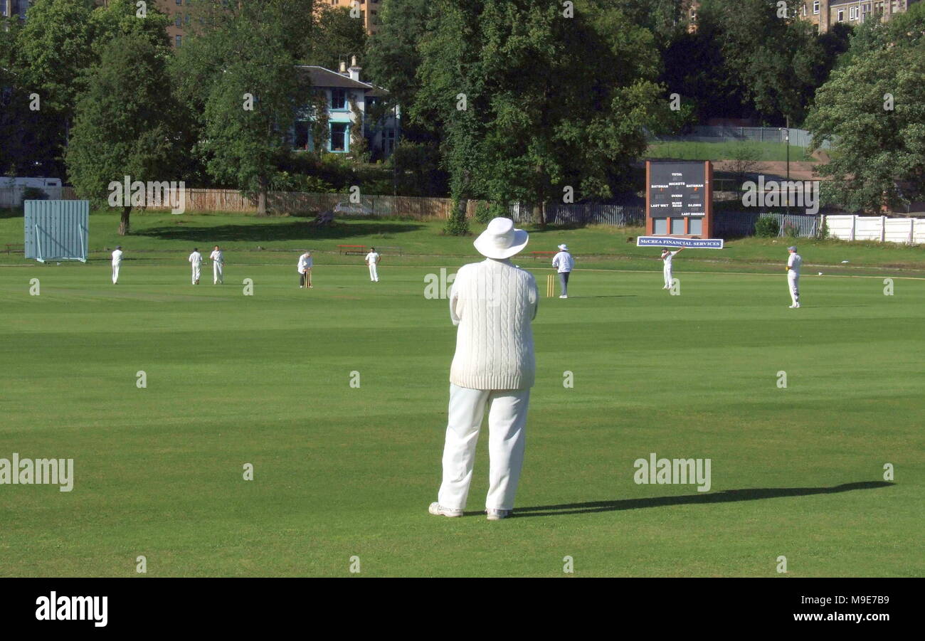 W.s.c.c rowan finale della Coppa di Scozia occidentale versi Clydesdale cricket club 23 luglio 2010 partita di cricket peel street Hamilton Crescent, Partick Foto Stock