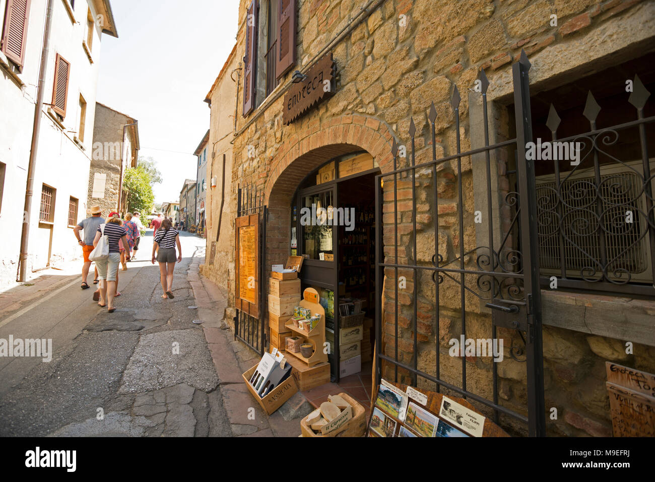Scena intorno al villaggio di Bolgheri in Toscana. La zona è nota per la produzione di vino. Foto Stock