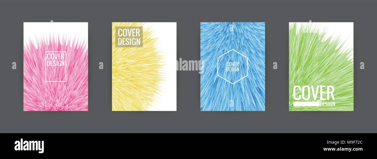 Set di coprire lo sfondo modello design illustrazione vettoriale. Colorato la pelliccia morbida rosa, giallo, verde e blu. Illustrazione Vettoriale