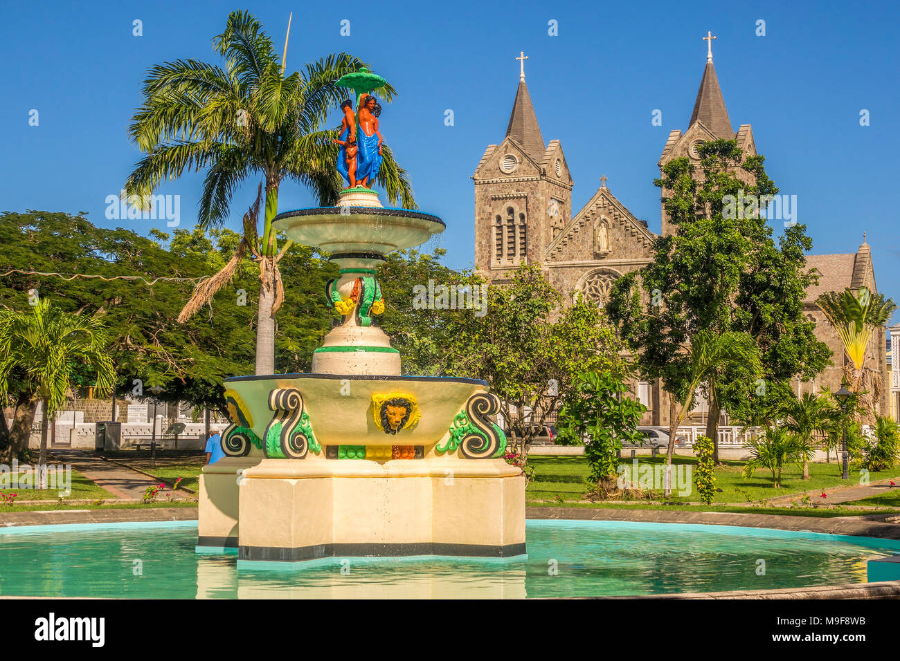 Fontana situata in Pall Mall Square Basseterre St Kitts Foto Stock