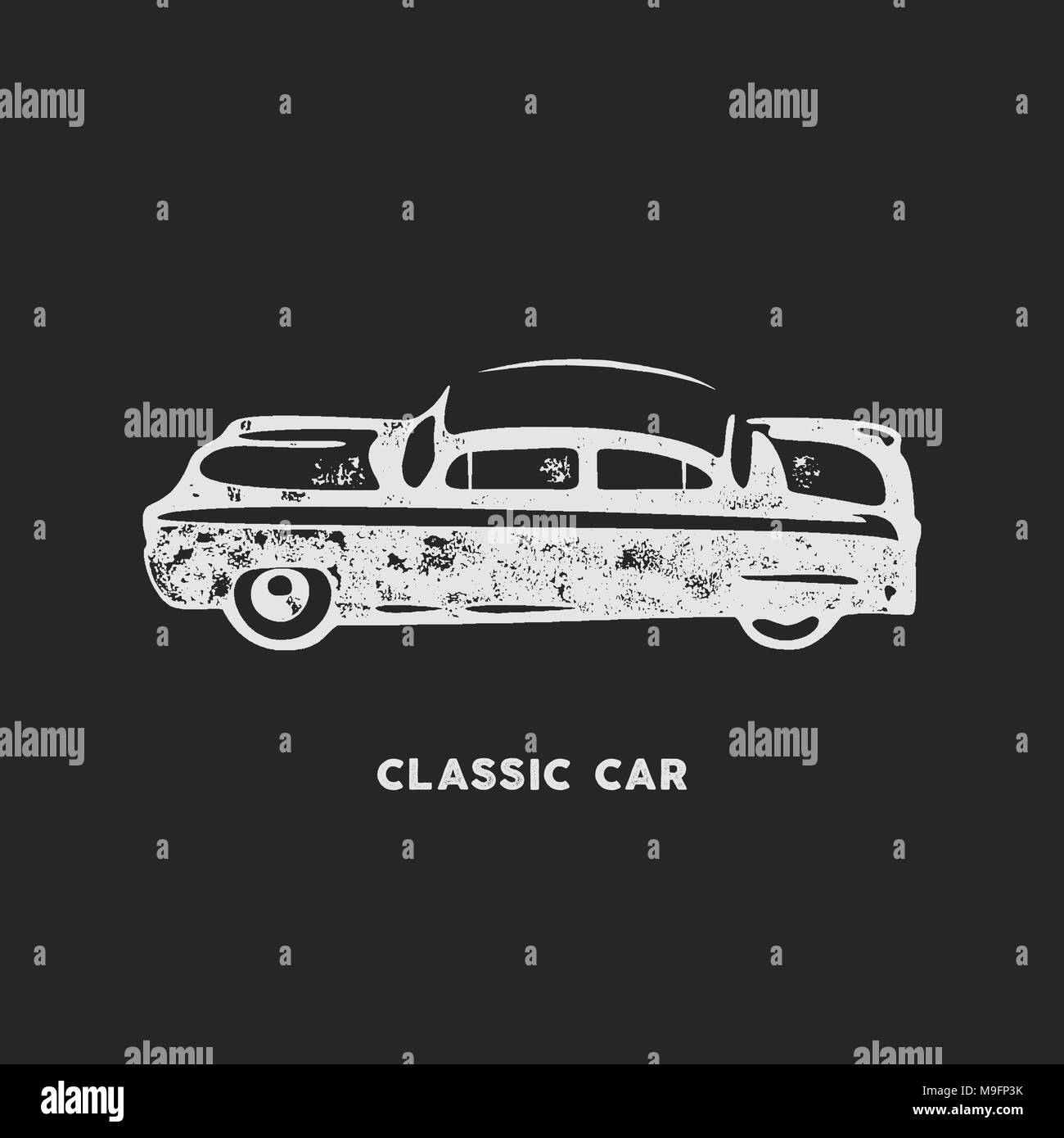 Vintage disegnati a mano auto. Retrò simbolo auto design. Classic car emblema isolati su sfondo bianco. Stock di elementi del vettore. American icona della modalità automatica. USA tema automobilistico. Isolato su sfondo nero Illustrazione Vettoriale