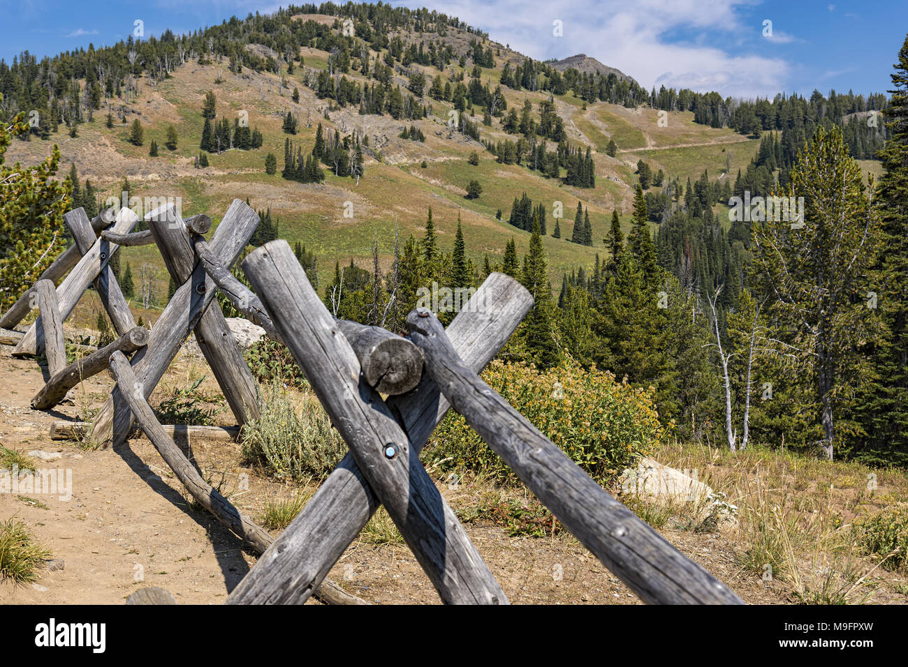 Un vecchio recinto di log nelle alpi del nord est il Parco Nazionale di Yellowstone Wyoming USA Foto Stock