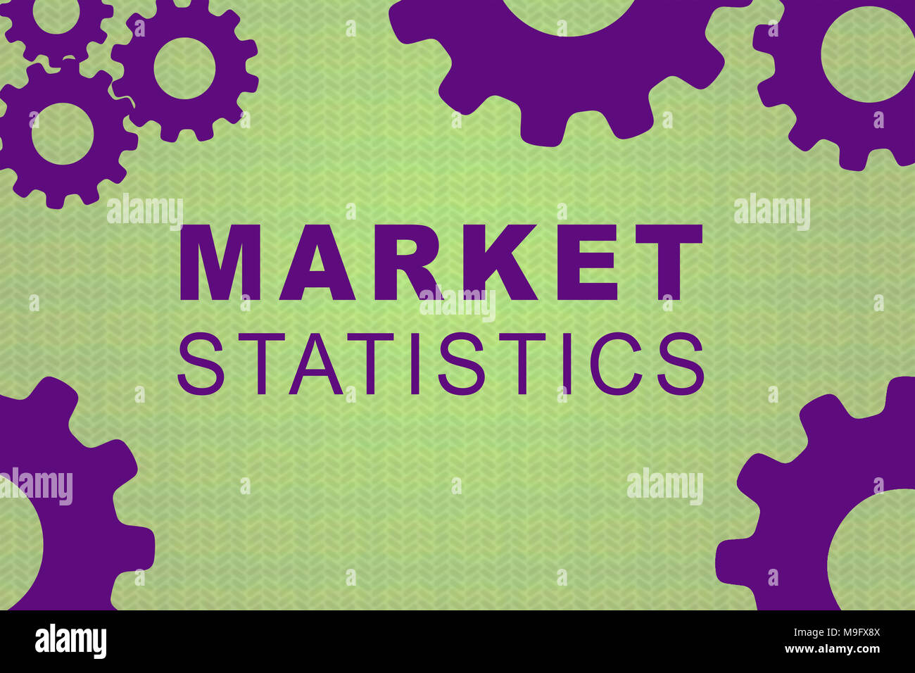 Statistiche di mercato il concetto di segno illustrazione con viola ruota dentata figure sul pallido sfondo verde Foto Stock
