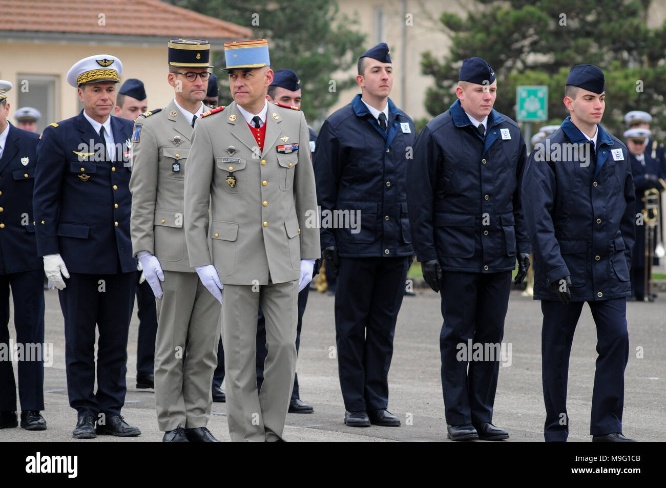 I giovani volontari per il servizio militare (CSMV) al distacco dell'aria 278 Base, in Amberieu en Bugey, Francia) Foto Stock