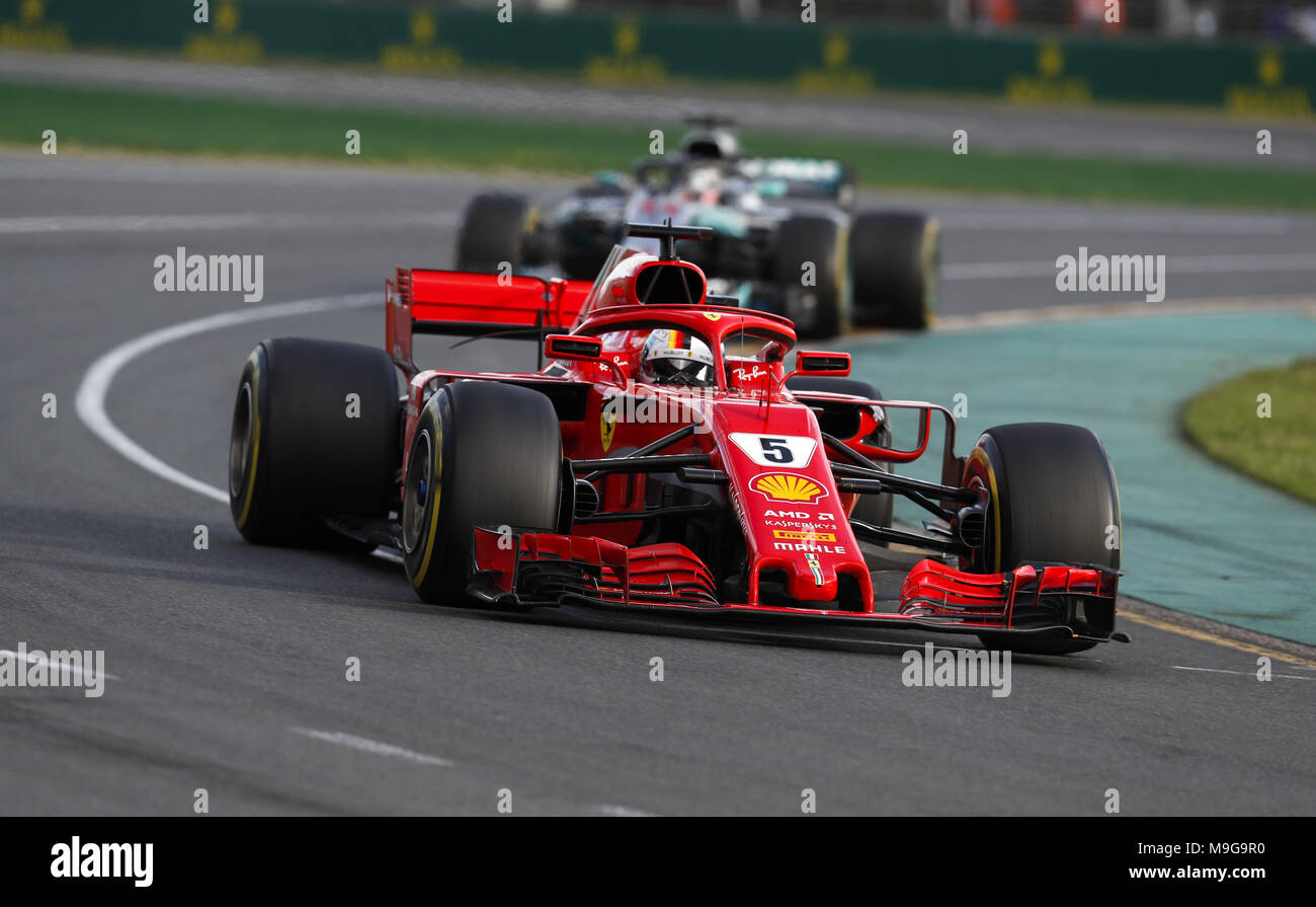 Melbourne, Australia. 25 Mar, 2018. Motorsports: FIA Formula One World Championship 2018, Melbourne, Victoria : Motorsports: Formula 1 2018 Rolex Australian Grand Prix, , #5 Sebastian Vettel (GER, la Scuderia Ferrari) , #5 Sebastian Vettel (GER, la Scuderia Ferrari) | utilizzo del credito in tutto il mondo: dpa picture alliance/Alamy Live News Foto Stock