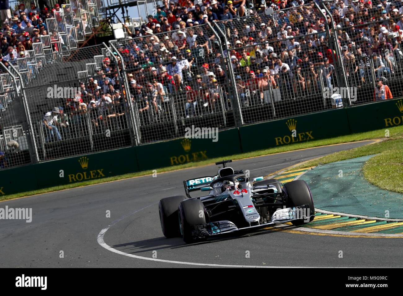 Melbourne, Australia. 25 Mar, 2018. Motorsports: FIA Formula One World Championship 2018, Melbourne, Victoria : Motorsports: Formula 1 2018 Rolex Australian Grand Prix, #44 Lewis Hamilton (GBR, Mercedes AMG Petronas Team di F1), | Utilizzo di credito in tutto il mondo: dpa picture alliance/Alamy Live News Foto Stock