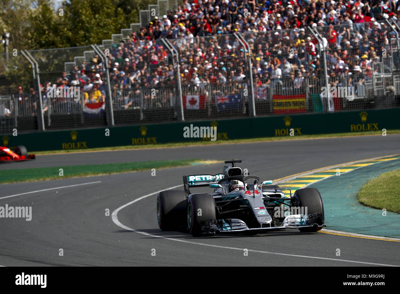 Melbourne, Australia. 25 Mar, 2018. Motorsports: FIA Formula One World Championship 2018, Melbourne, Victoria : Motorsports: Formula 1 2018 Rolex Australian Grand Prix, #44 Lewis Hamilton (GBR, Mercedes AMG Petronas Team di F1), | Utilizzo di credito in tutto il mondo: dpa picture alliance/Alamy Live News Foto Stock