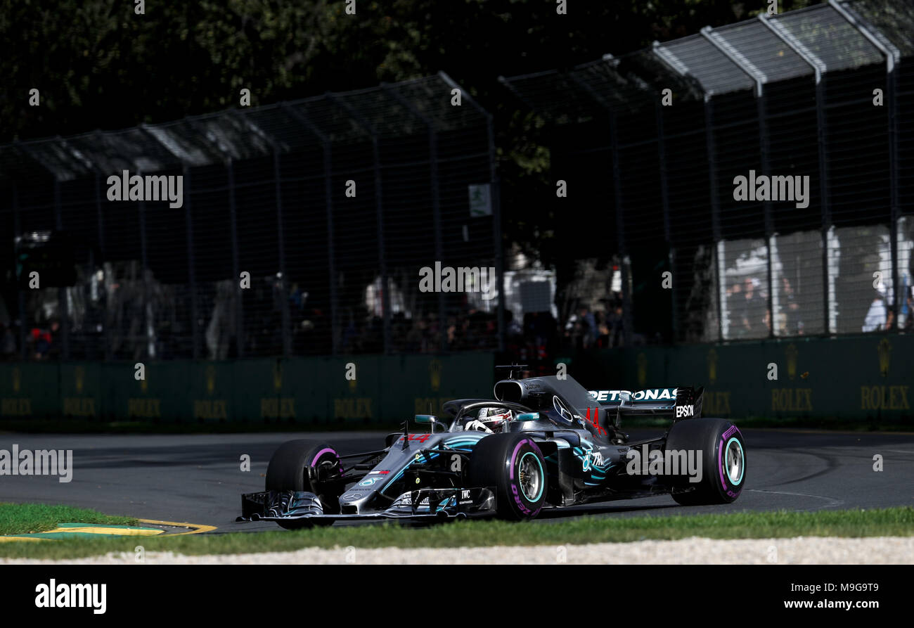 Melbourne, Australia. 25 Mar, 2018. Motorsports: FIA Formula One World Championship 2018, Melbourne, Victoria : Motorsports: Formula 1 2018 Rolex Australian Grand Prix, #44 Lewis Hamilton (GBR, Mercedes AMG Petronas Team di F1), | Utilizzo di credito in tutto il mondo: dpa picture alliance/Alamy Live News Foto Stock