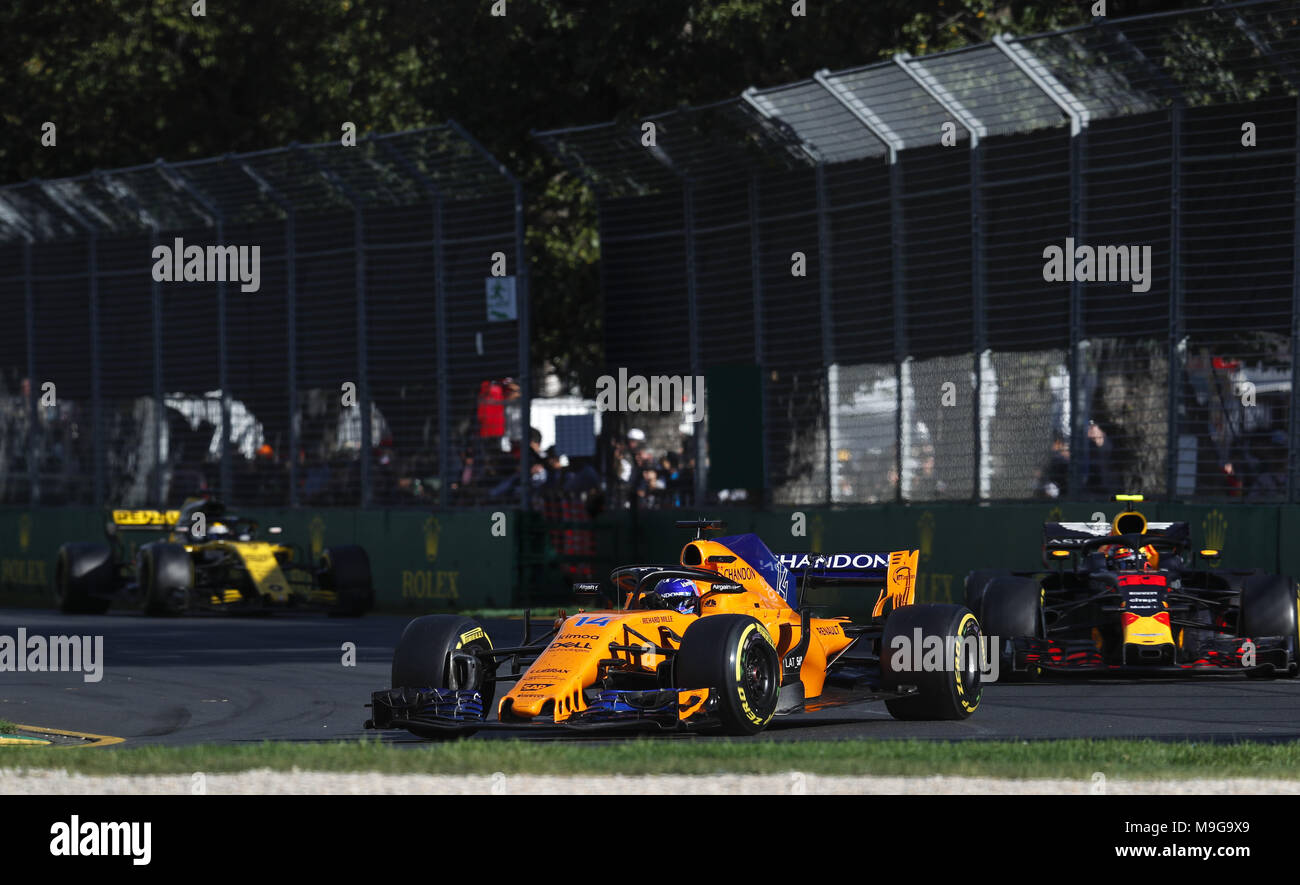 Melbourne, Australia. 25 Mar, 2018. Motorsports: FIA Formula One World Championship 2018, Melbourne, Victoria : Motorsports: Formula 1 2018 Rolex Australian Grand Prix, #14 Fernando Alonso (ESP, McLaren-Renault), | Utilizzo di credito in tutto il mondo: dpa picture alliance/Alamy Live News Foto Stock