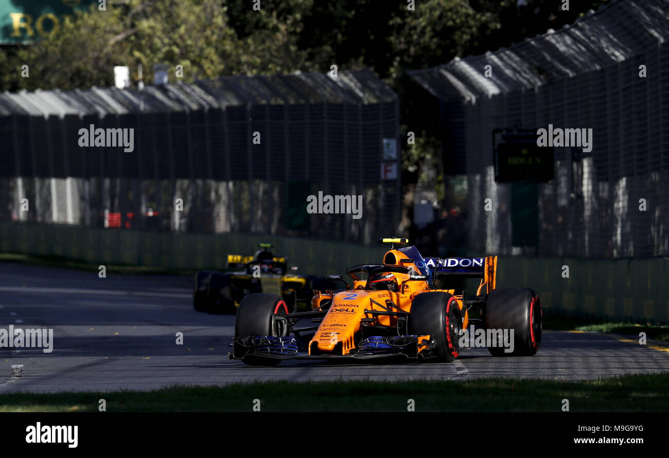 Melbourne, Australia. 25 Mar, 2018. Motorsports: FIA Formula One World Championship 2018, Melbourne, Victoria : Motorsports: Formula 1 2018 Rolex Australian Grand Prix, #2 Stoffel Vandoorne (BEL, McLaren Honda), | Utilizzo di credito in tutto il mondo: dpa picture alliance/Alamy Live News Foto Stock