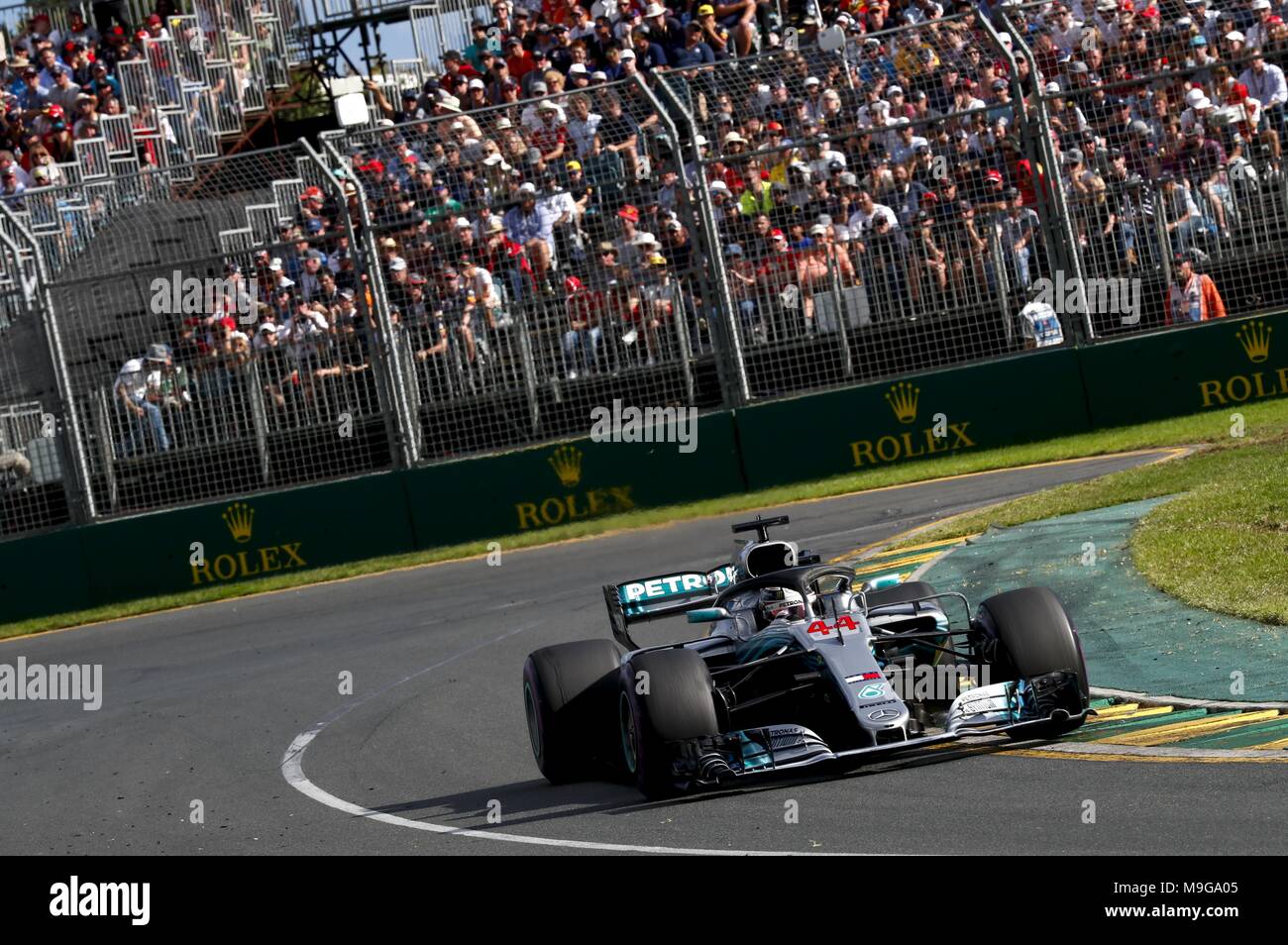 Melbourne, Australia. 25 Mar, 2018. Motorsports: FIA Formula One World Championship 2018, Melbourne, Victoria : Motorsports: Formula 1 2018 Rolex Australian Grand Prix, #44 Lewis Hamilton (GBR, Mercedes AMG Petronas Team di F1), | Utilizzo di credito in tutto il mondo: dpa picture alliance/Alamy Live News Foto Stock