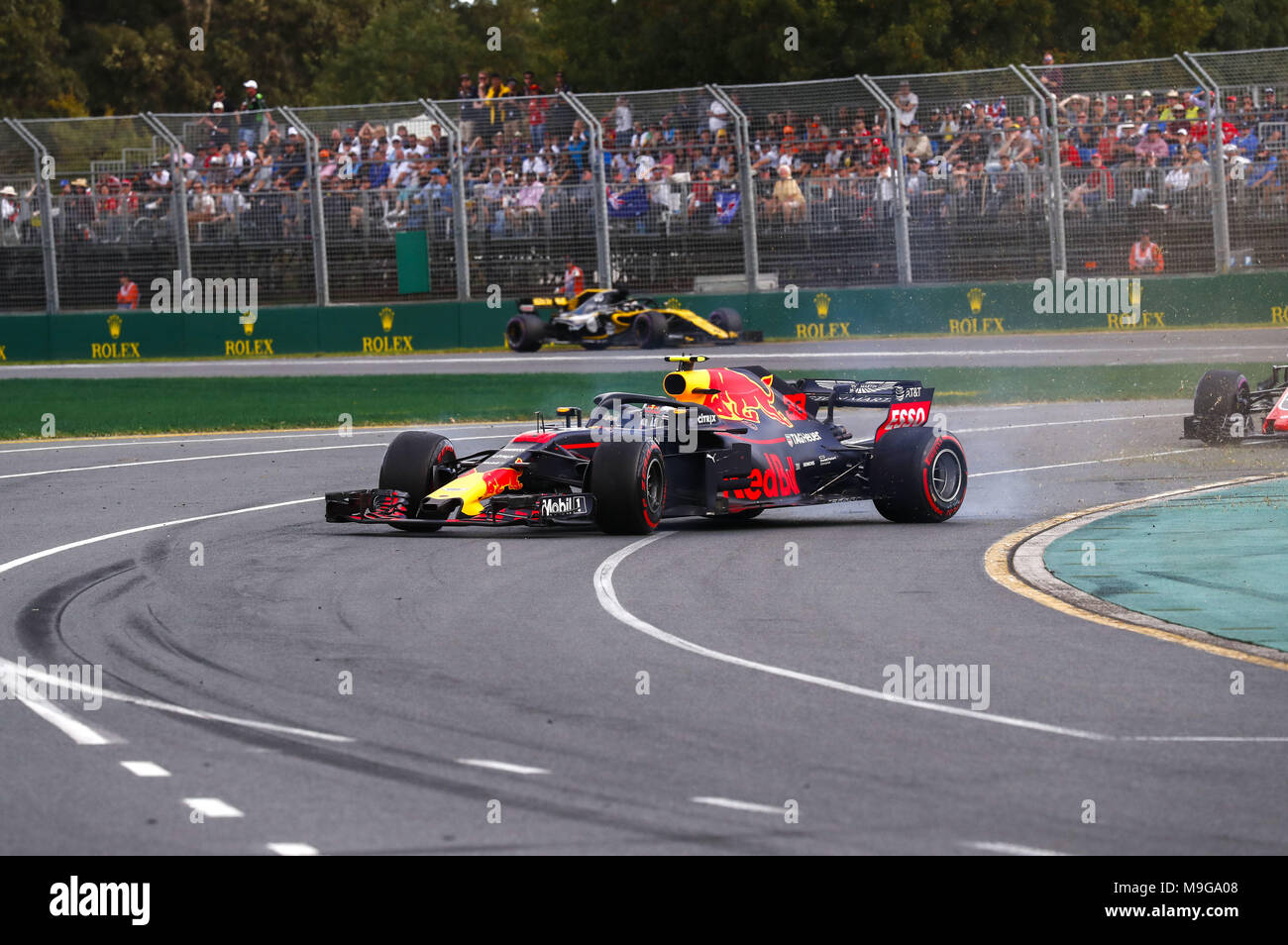 Melbourne, Australia. 25 Mar, 2018. Motorsports: FIA Formula One World Championship 2018, Melbourne, Victoria : Motorsports: Formula 1 2018 Rolex Australian Grand Prix, #33 Max Verstappen (NDL, Red Bull Racing), filatura | Utilizzo di credito in tutto il mondo: dpa picture alliance/Alamy Live News Foto Stock