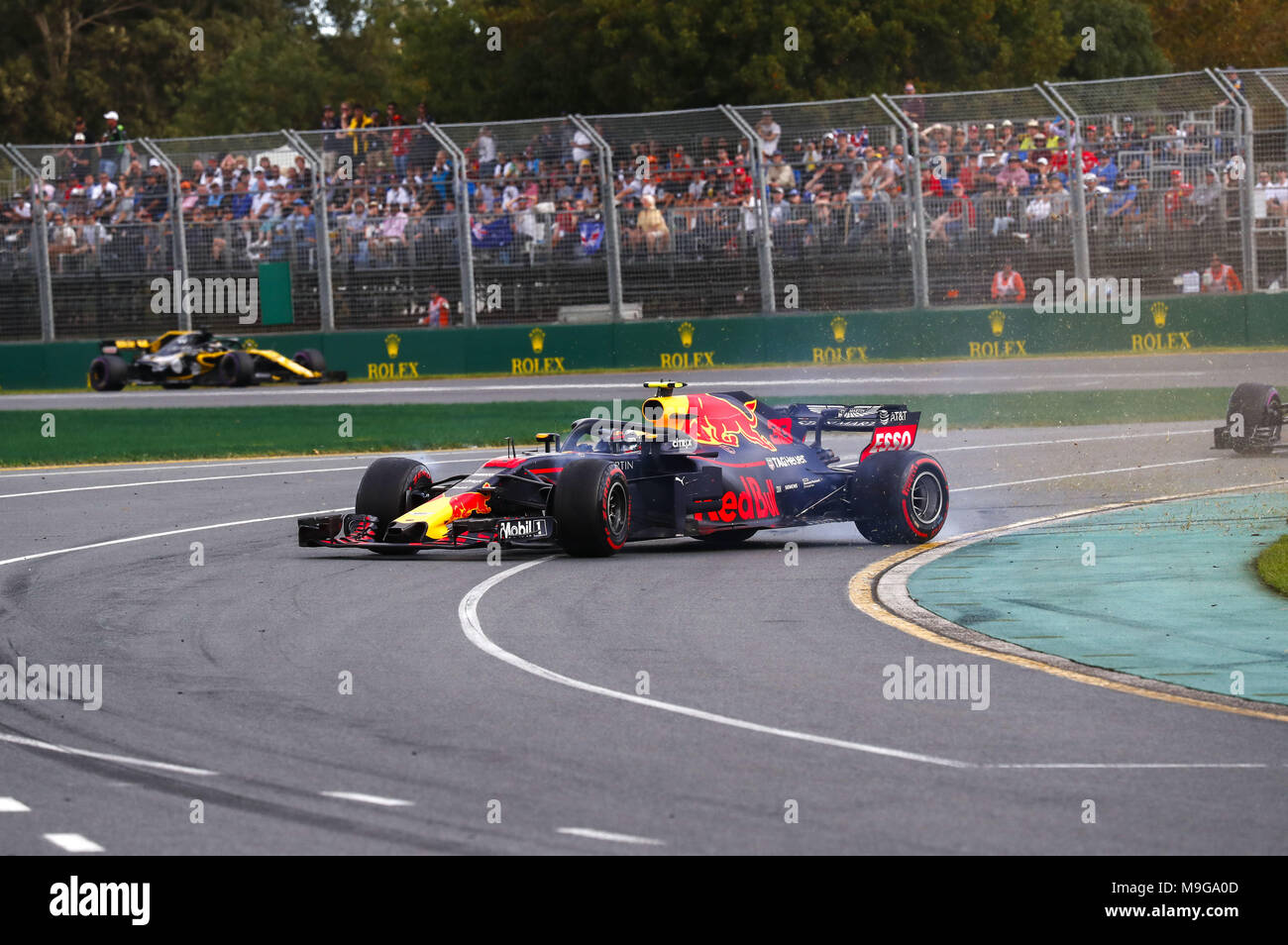 Melbourne, Australia. 25 Mar, 2018. Motorsports: FIA Formula One World Championship 2018, Melbourne, Victoria : Motorsports: Formula 1 2018 Rolex Australian Grand Prix, #33 Max Verstappen (NDL, Red Bull Racing), filatura | Utilizzo di credito in tutto il mondo: dpa picture alliance/Alamy Live News Foto Stock