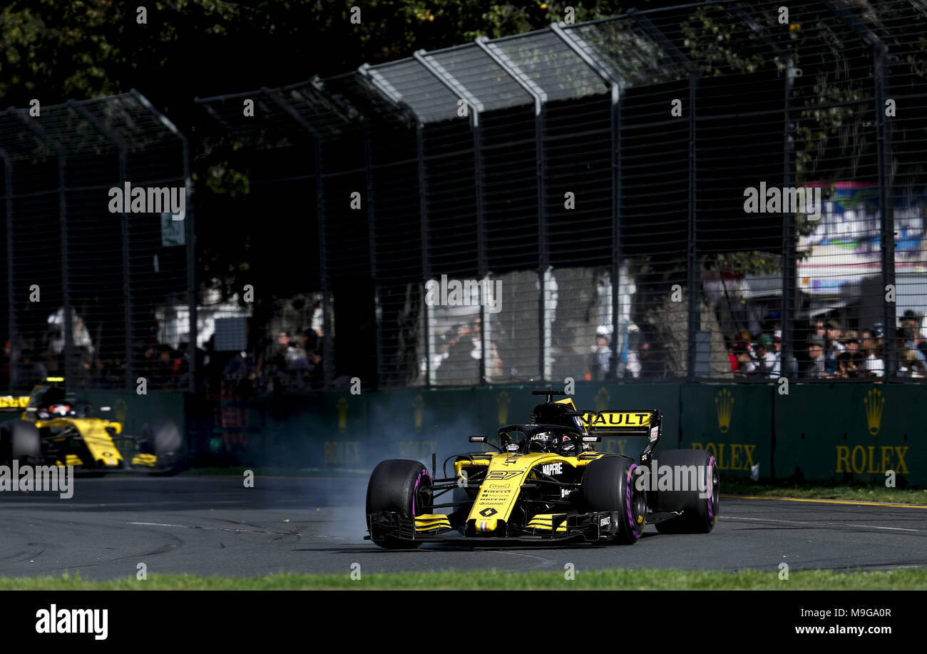 Melbourne, Australia. 25 Mar, 2018. Motorsports: FIA Formula One World Championship 2018, Melbourne, Victoria : Motorsports: Formula 1 2018 Rolex Australian Grand Prix, #27 Nico Hülkenberg (Renault Sport Team di F1), | Utilizzo di credito in tutto il mondo: dpa picture alliance/Alamy Live News Foto Stock
