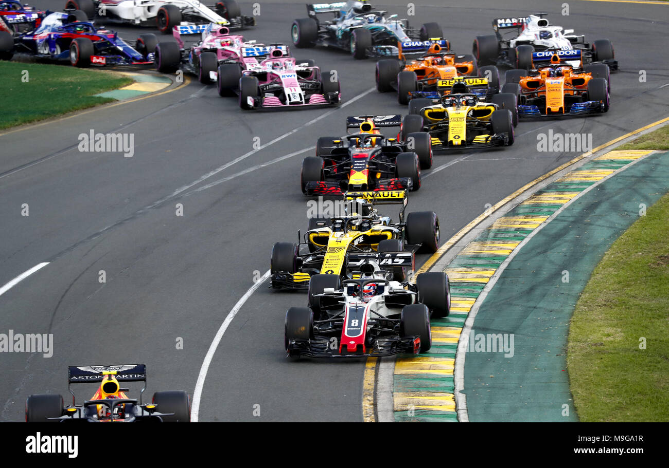 Melbourne, Australia. 25 Mar, 2018. Motorsports: FIA Formula One World Championship 2018, Melbourne, Victoria : Motorsports: Formula 1 2018 Rolex Australian Grand Prix, start#8 Romain Grosjean (FRA, Haas Team di F1), | Utilizzo di credito in tutto il mondo: dpa picture alliance/Alamy Live News Foto Stock