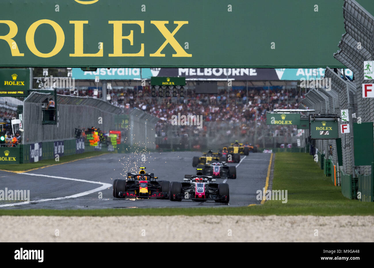 Melbourne, Australia. 25 Mar, 2018. Motorsports: FIA Formula One World Championship 2018, Melbourne, Victoria : Motorsports: Formula 1 2018 Rolex Australian Grand Prix, #20 Kevin Magnussen (DEN, Haas Team di F1), | Utilizzo di credito in tutto il mondo: dpa/Alamy Live News Credito: dpa picture alliance/Alamy Live News Foto Stock