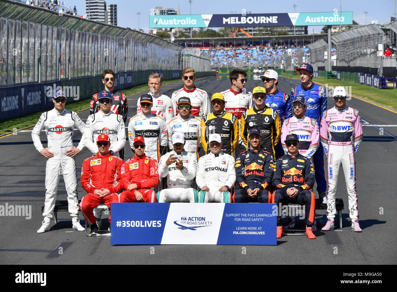 Melbourne, Australia. 25 Mar, 2018. Motorsports: FIA Formula One World Championship 2018, Melbourne, Victoria : Motorsports: Formula 1 2018 Rolex Australian Grand Prix, tutti i driver | Utilizzo di credito in tutto il mondo: dpa/Alamy Live News Credito: dpa picture alliance/Alamy Live News Foto Stock