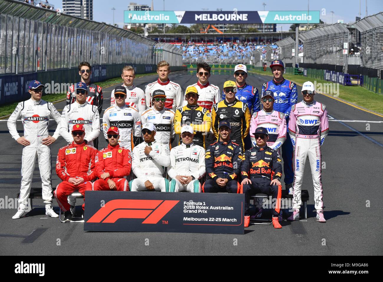 Melbourne, Australia. 25 Mar, 2018. Motorsports: FIA Formula One World Championship 2018, Melbourne, Victoria : Motorsports: Formula 1 2018 Rolex Australian Grand Prix, tutti i driver | Utilizzo di credito in tutto il mondo: dpa/Alamy Live News Credito: dpa picture alliance/Alamy Live News Foto Stock