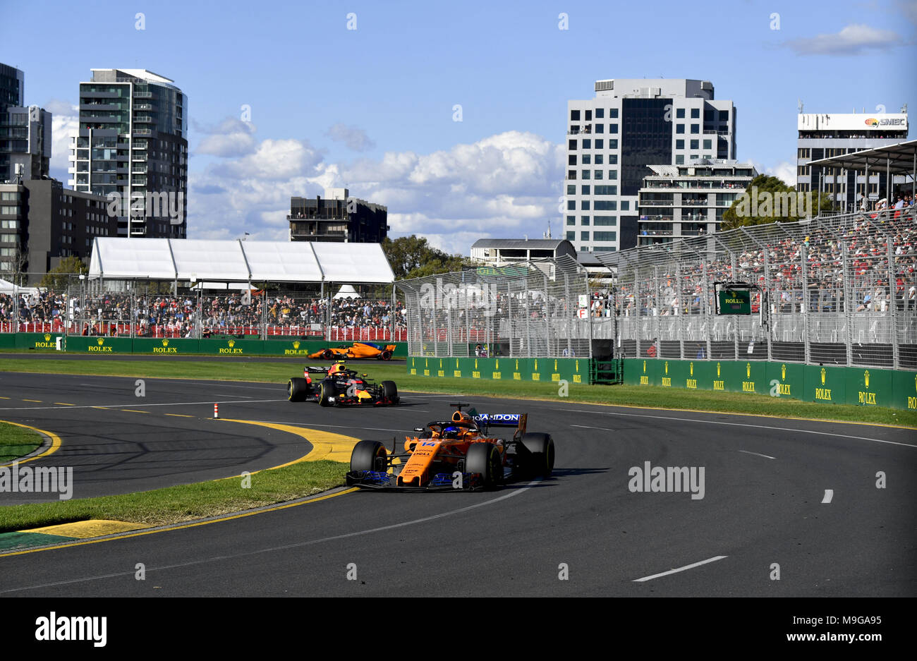 Melbourne, Australia. 25 Mar, 2018. Motorsports: FIA Formula One World Championship 2018, Melbourne, Victoria : Motorsports: Formula 1 2018 Rolex Australian Grand Prix, #14 Fernando Alonso (ESP, McLaren-Renault), | Utilizzo di credito in tutto il mondo: dpa/Alamy Live News Credito: dpa picture alliance/Alamy Live News Foto Stock