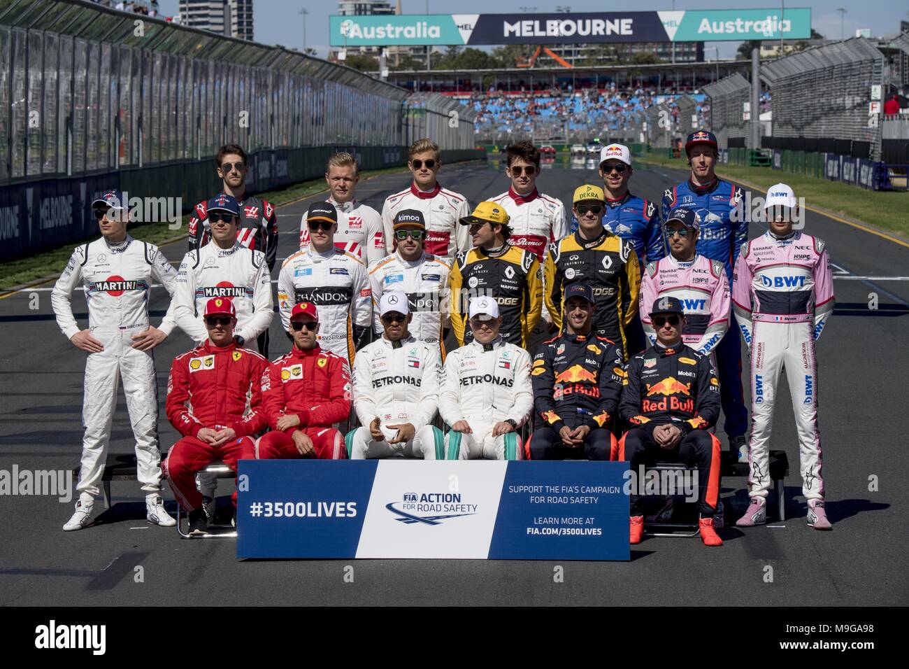 Melbourne, Australia. 25 Mar, 2018. Motorsports: FIA Formula One World Championship 2018, Melbourne, Victoria : Motorsports: Formula 1 2018 Rolex Australian Grand Prix, driver Foto di gruppo | Utilizzo di credito in tutto il mondo: dpa/Alamy Live News Credito: dpa picture alliance/Alamy Live News Foto Stock