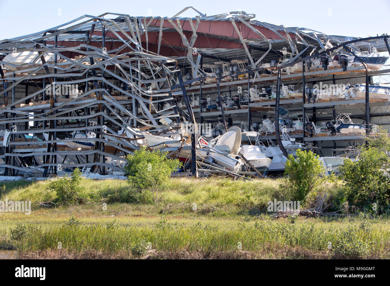 Uragano "Harvey" 2017 danni provocati dalla tempesta Marina & pila a secco, rimessaggio barche. Foto Stock
