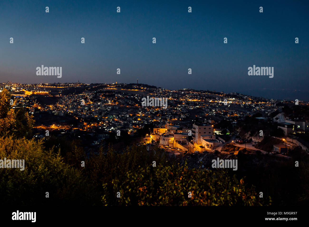 Gerusalemme Est dal di sopra veiw notte veiw, Foto Stock