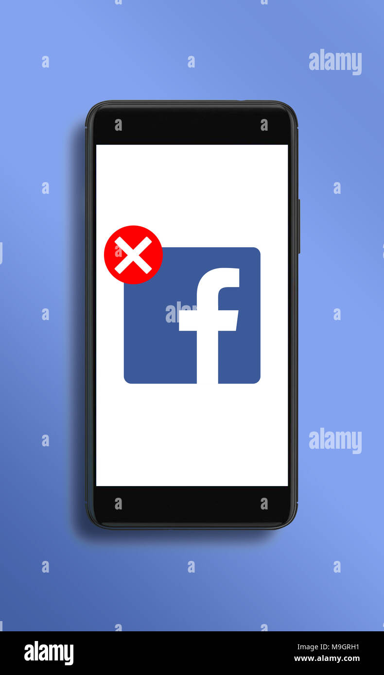 Varsavia, Polonia- Marzo 2018: campagna sociale per eliminare account Facebook a causa di dati personali perdita. Foto Stock