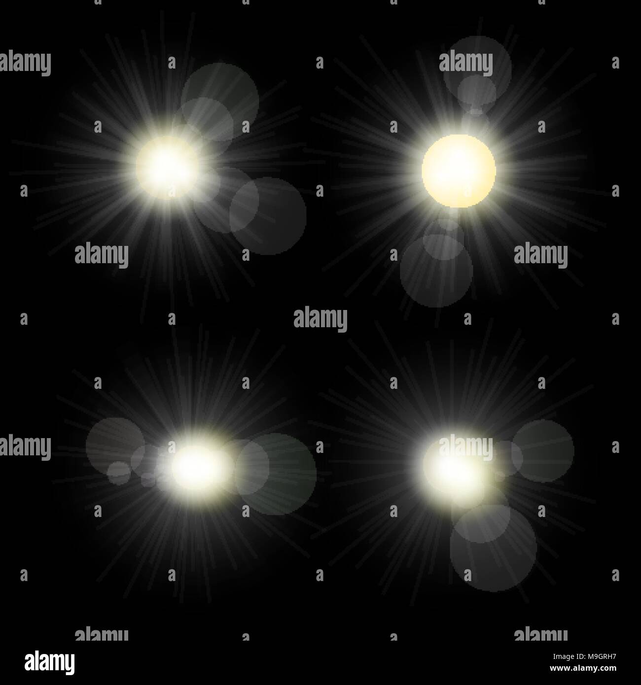 La luce del sole imposta illustrazione. Raccolta di esplosioni di stelle e razzi Illustrazione Vettoriale