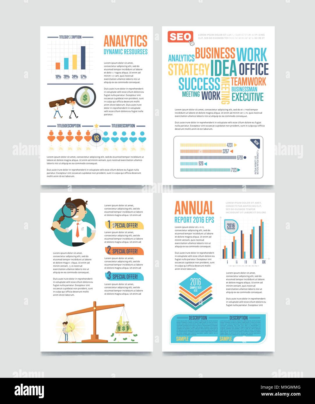 Business banner infographics impostato con i grafici Illustrazione Vettoriale
