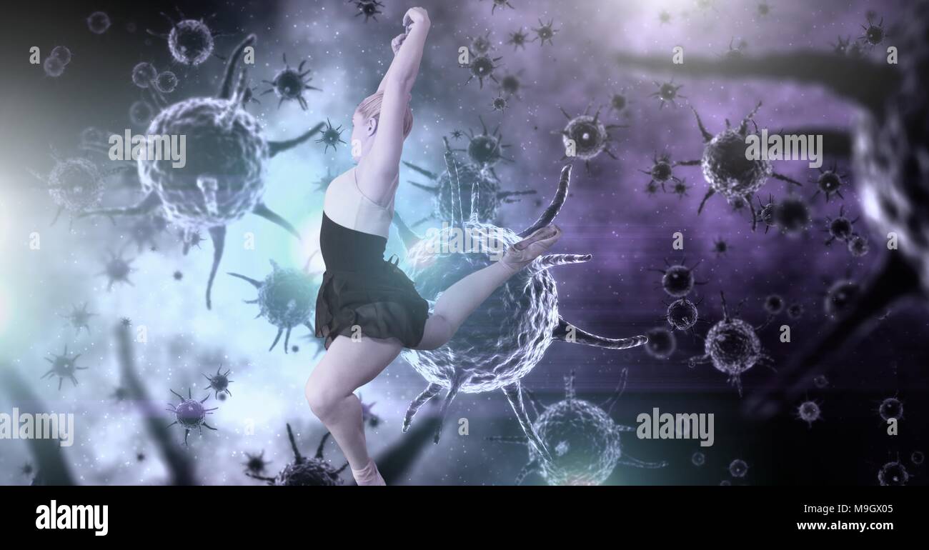 La ballerina ballando con la biologia scienza genetica sfondo Foto Stock