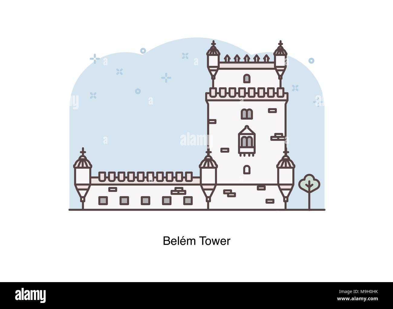 Linea del vettore illustrazione della Torre di Belém, Lisbona, Portogallo. Illustrazione Vettoriale