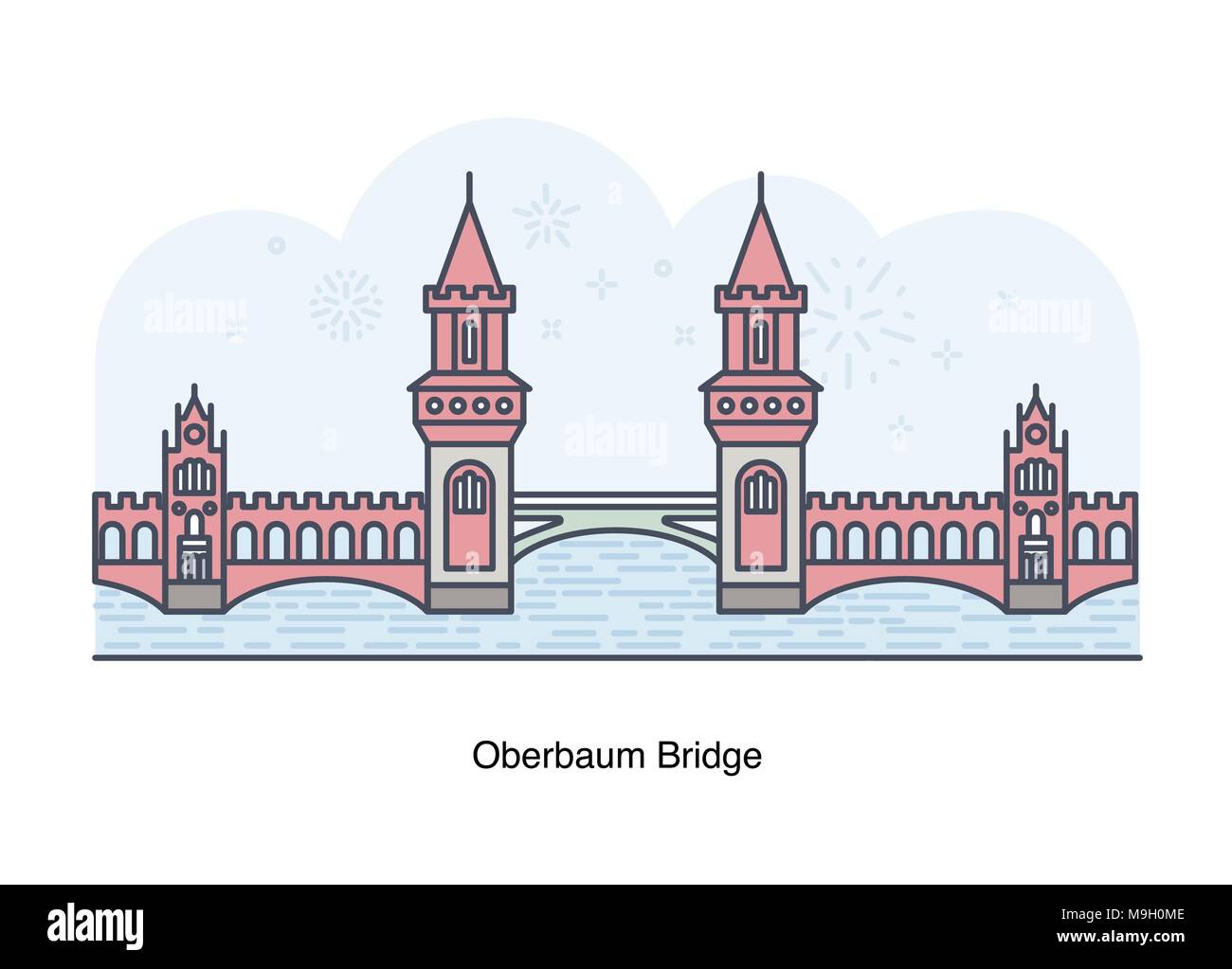 Linea del vettore illustrazione del ponte Oberbaum, Berlino, Germania Illustrazione Vettoriale