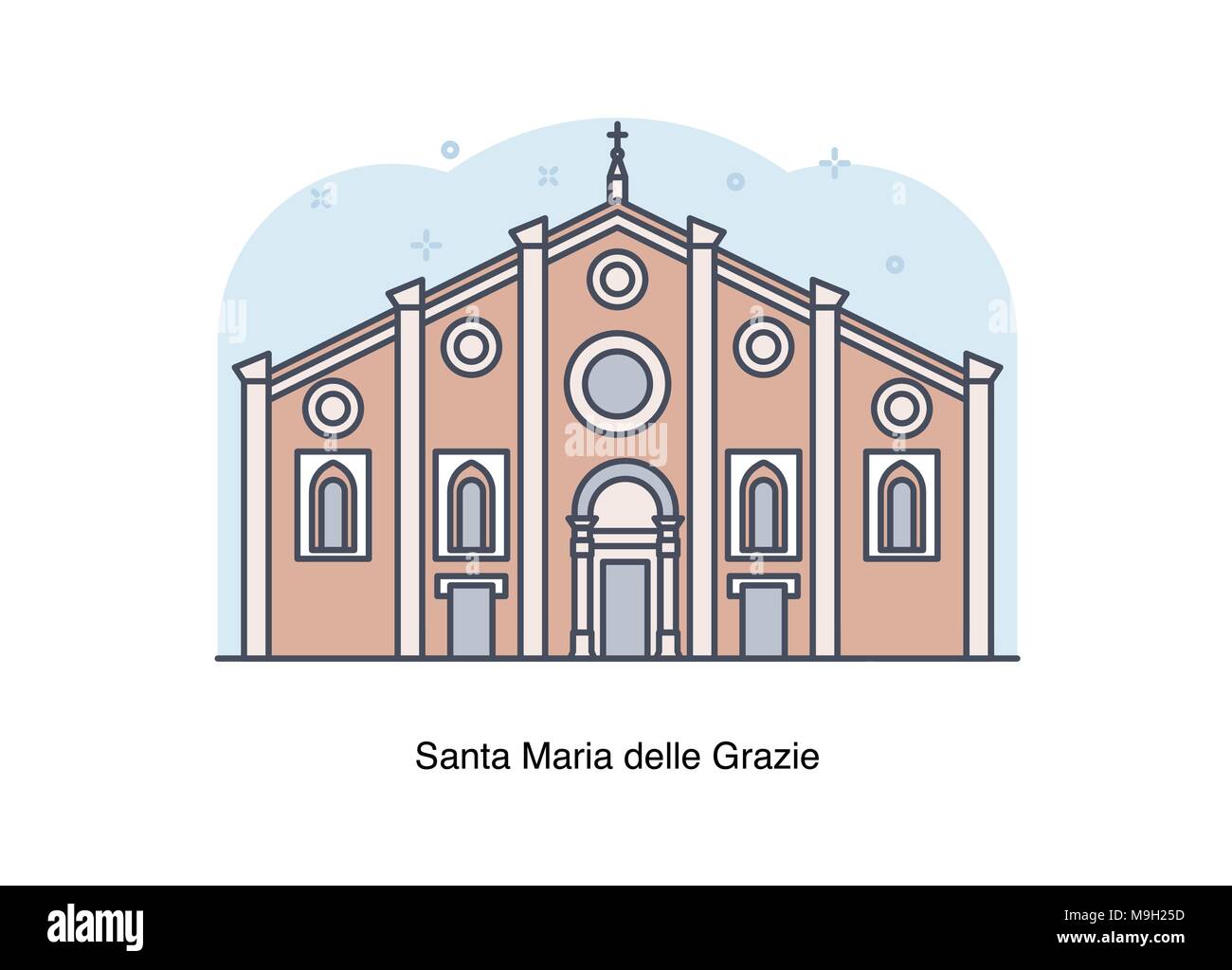 Linea del vettore illustrazione di Santa Maria delle Grazie, Milano, Italia. Illustrazione Vettoriale
