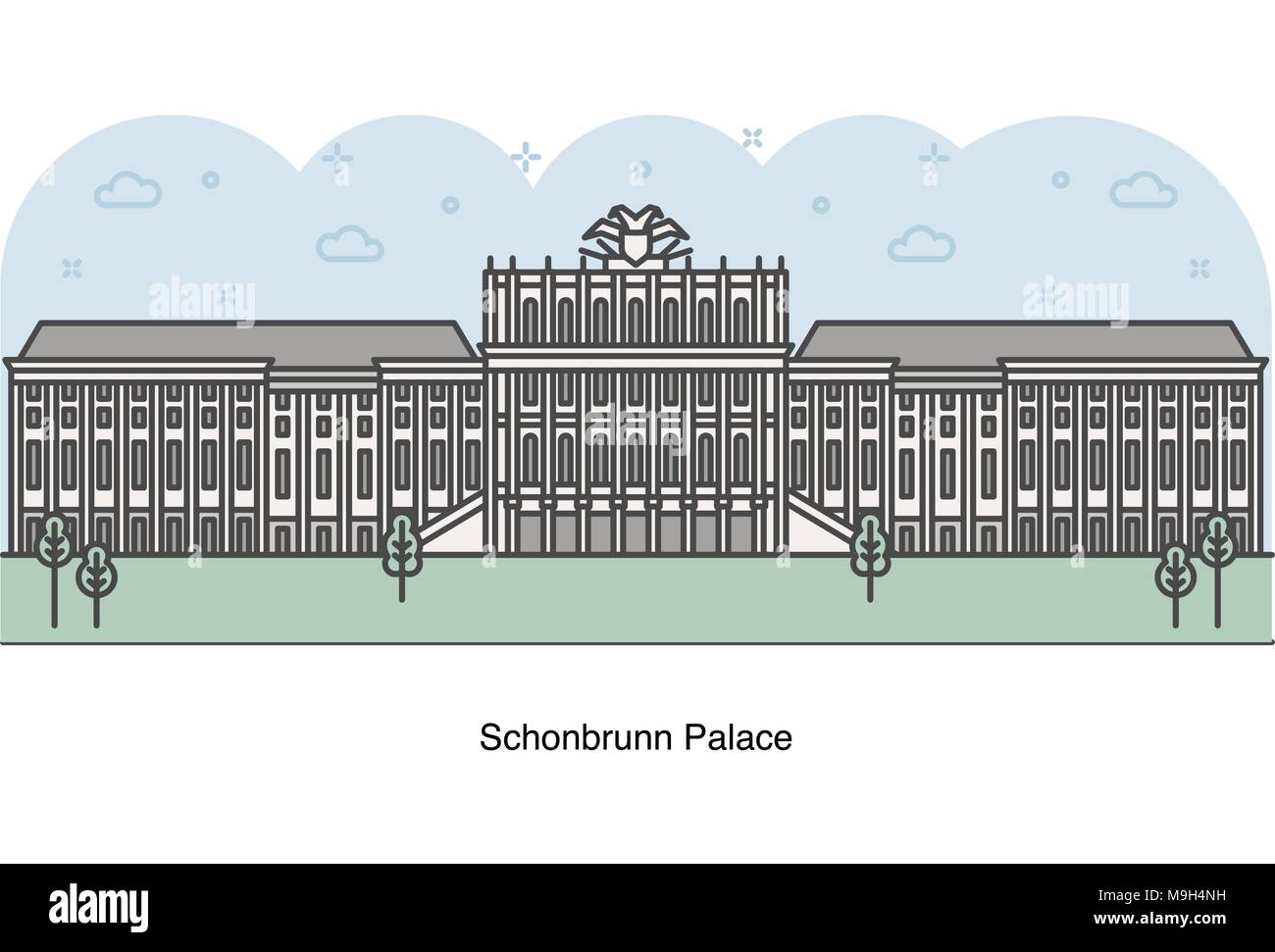 Linea del vettore illustrazione del Palazzo di Schonbrunn, Vienna, Austria. Illustrazione Vettoriale