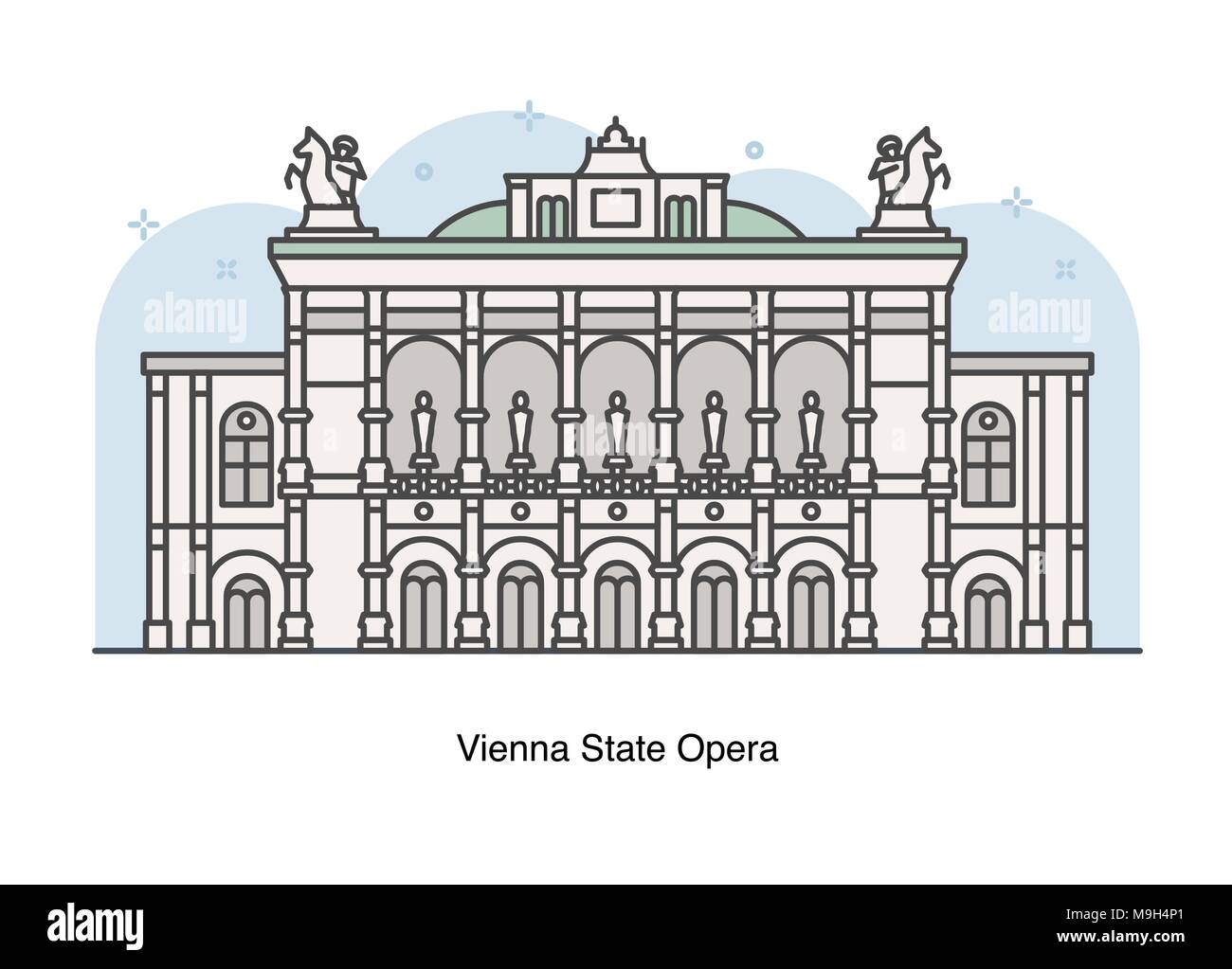 Linea del vettore illustrazione dell Opera di Stato di Vienna, Vienna, Austria. Illustrazione Vettoriale