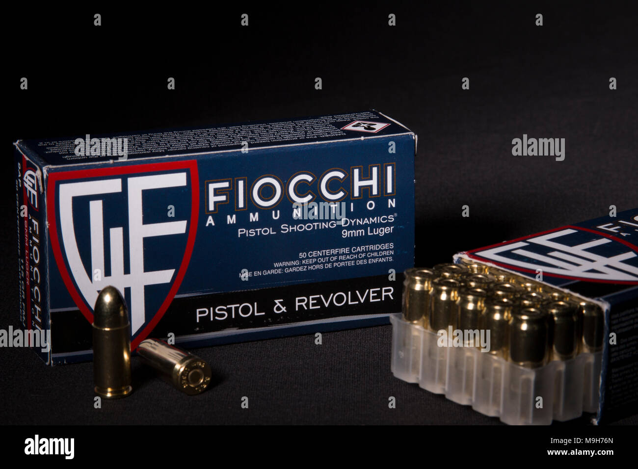 Fiocchi di 9mm munizioni per pistola Foto Stock