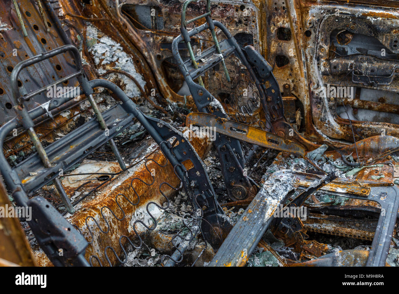 Bruciato auto abbandonate, nella contea di Kerry Irlanda Foto Stock