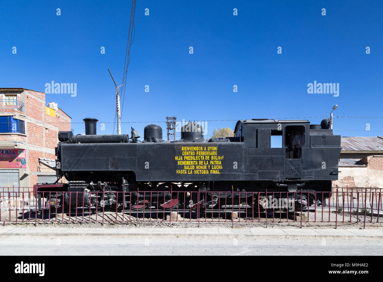 Il vecchio treno a vapore locomotiva a Uyuni, Bolivia Foto Stock