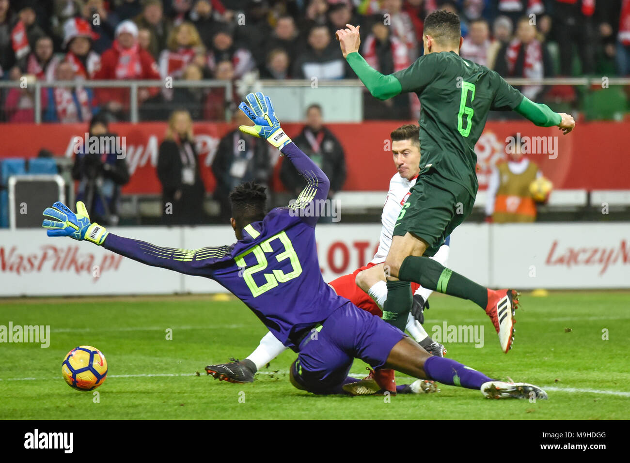 WROCLAW, Polonia - 23 Marzo 2018: Amichevole Polonia vs Nigeria 0:1. In Azione Robert Lewandowski (M). Foto Stock