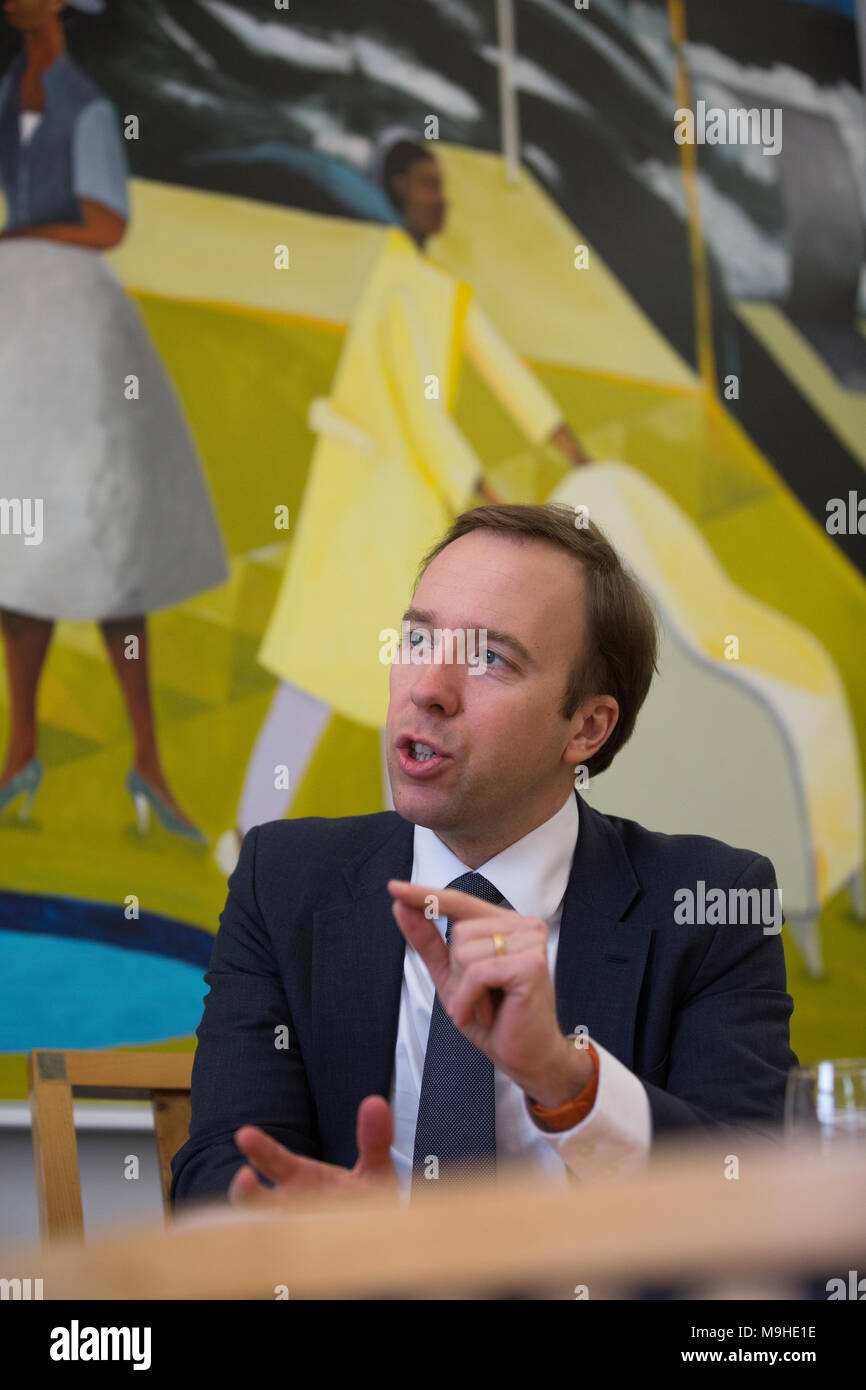 Matt Hancock, MP per West Suffolk, Segretario di Stato del Ministero della Cultura, dei mezzi di comunicazione e lo sport, uomo politico britannico del partito conservatore. Foto Stock