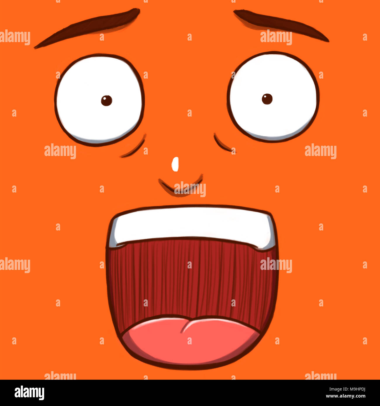 Sorpresi di fronte isolato in colore arancio Foto Stock