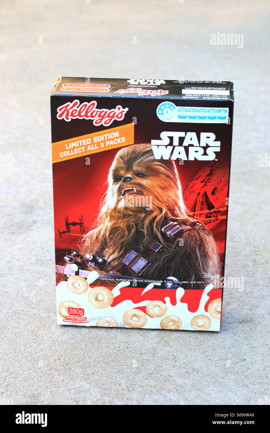 Kellogg's scatola di cereali con Chewbecca film Star Wars character Foto Stock